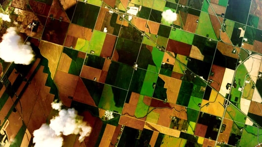 Aerial view of miles and miles of crop fields